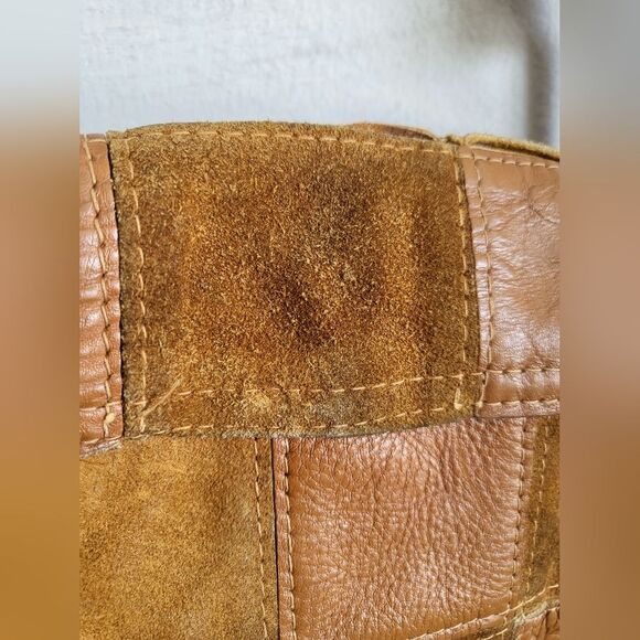 Vintage Leather Suede Patchwork Quilt Style Shoulder Bag 10 x 9 - Picture 7 of 11
